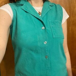 Erika Turquoise Sleeveless Button-Down Shirt